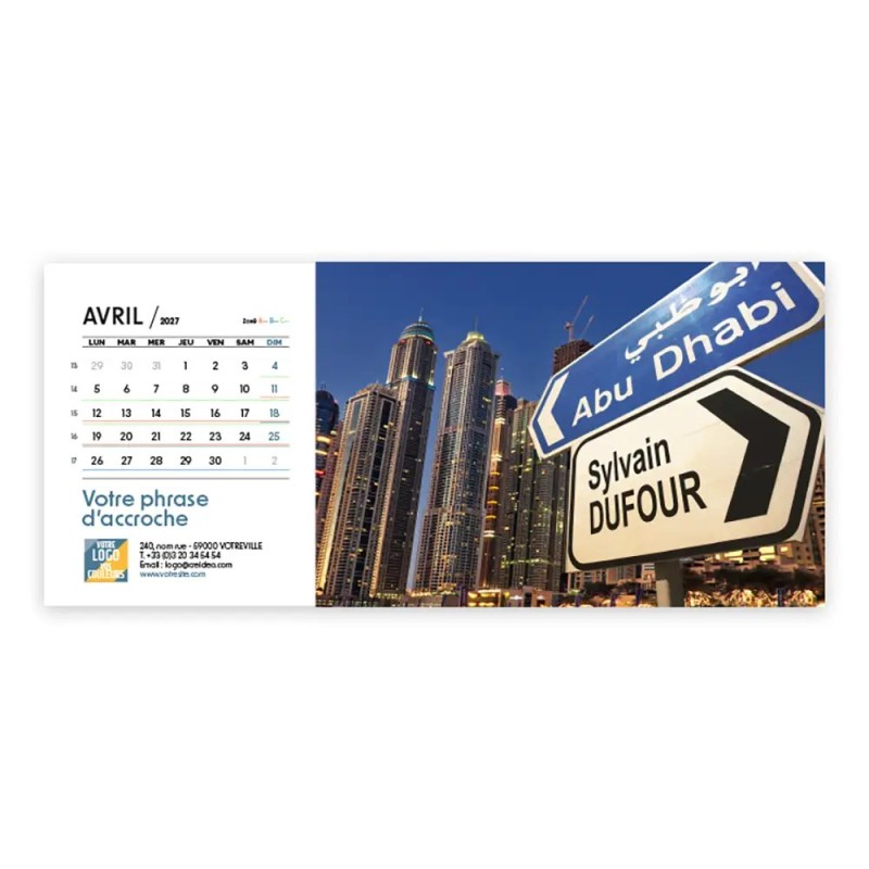 Calendrier chevalet horizontal (23x10 cm) personnalisé - nominatif Ville