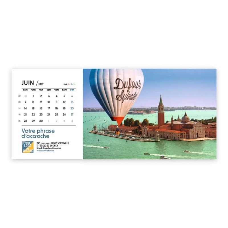 Calendrier chevalet horizontal (23x10 cm) personnalisé - nominatif Ville
