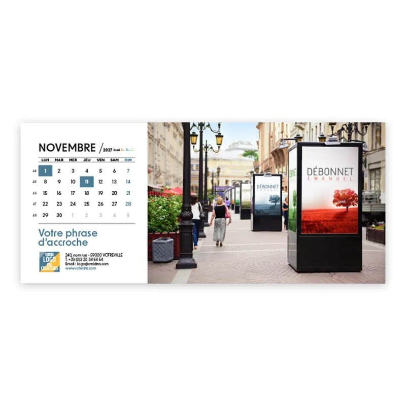 Calendrier chevalet horizontal (23x10 cm) personnalisé - nominatif Ville
