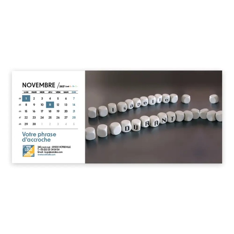 Calendrier chevalet horizontal (23x10 cm) personnalisé - nominatif Objets