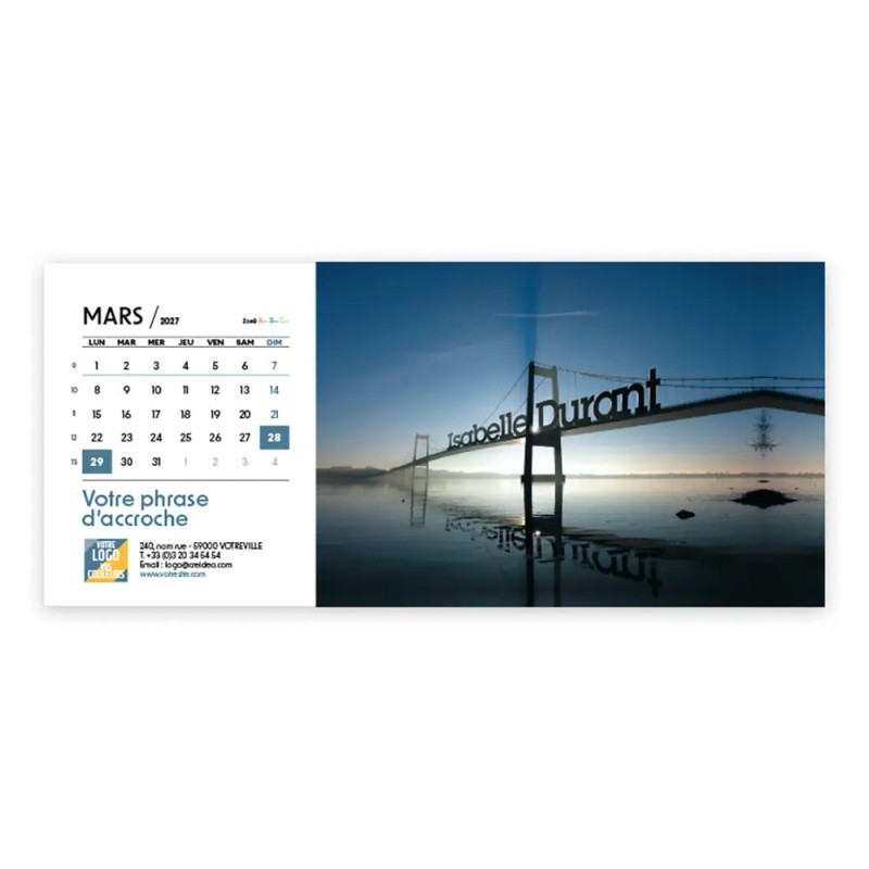 Calendrier chevalet horizontal (23x10 cm) personnalisé - nominatif Décor