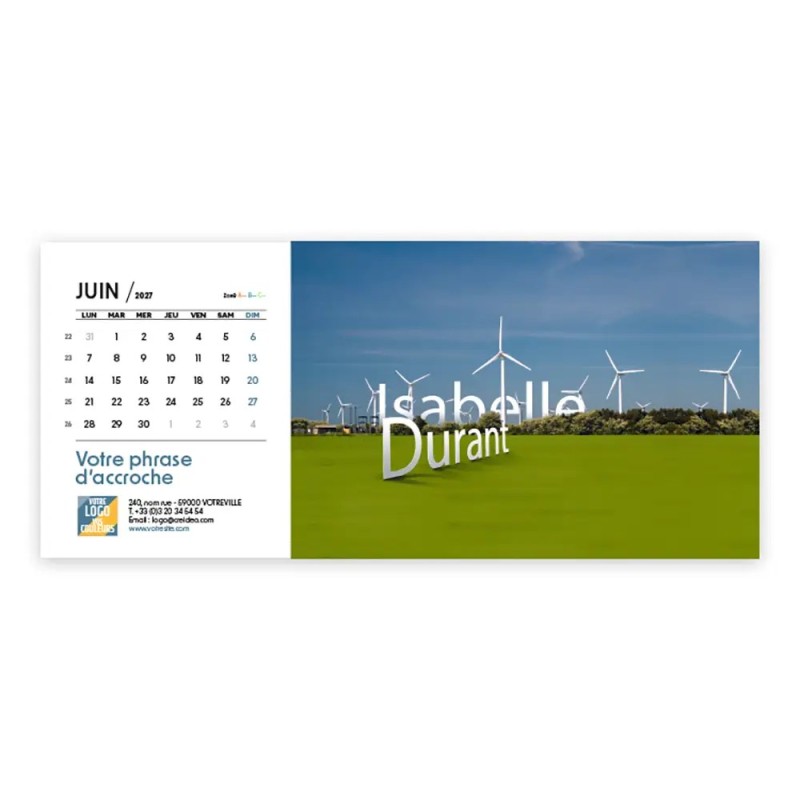 Calendrier chevalet horizontal (23x10 cm) personnalisé - nominatif Décor