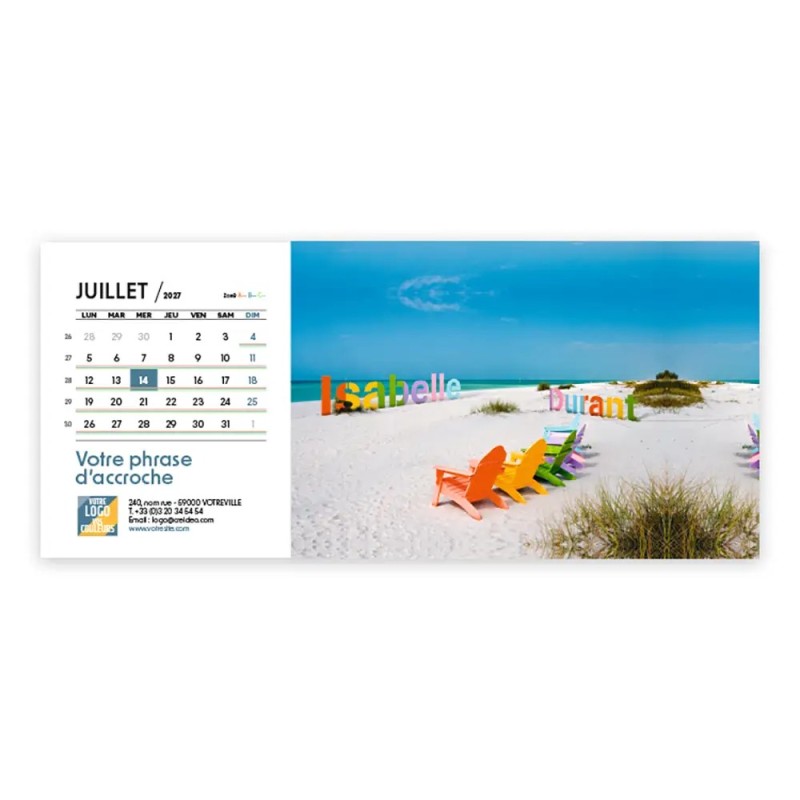 Calendrier chevalet horizontal (23x10 cm) personnalisé - nominatif Décor