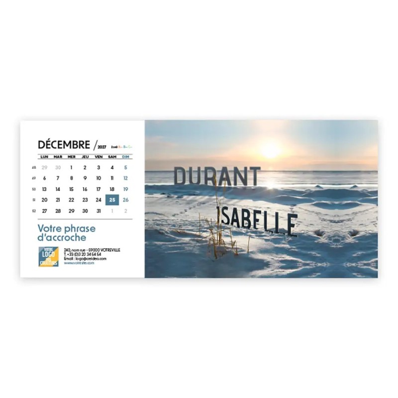 Calendrier chevalet horizontal (23x10 cm) personnalisé - nominatif Décor