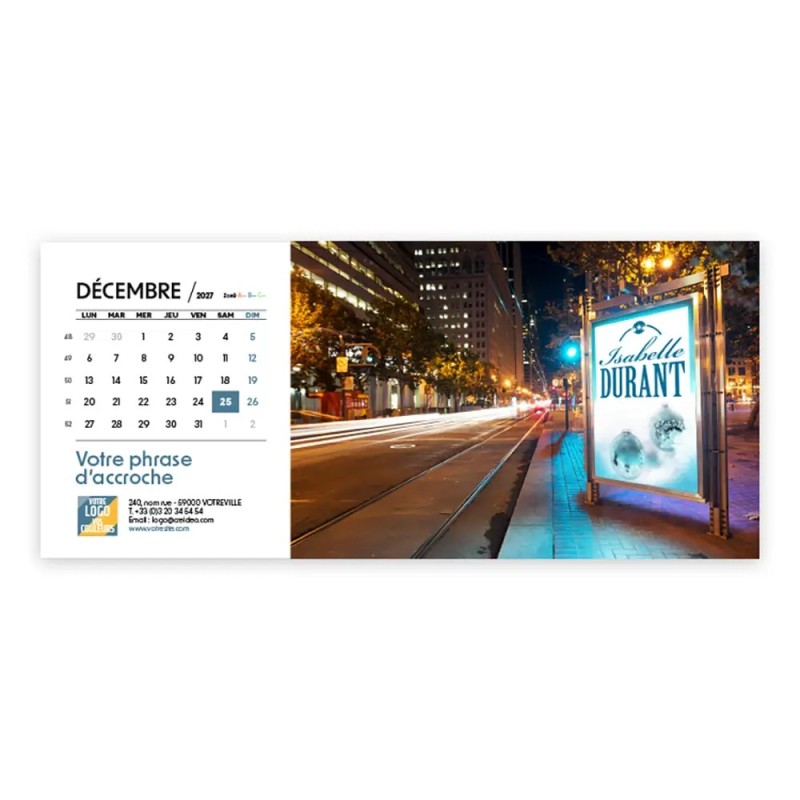 Calendrier chevalet horizontal (23x10 cm) personnalisé - nominatif Urbain