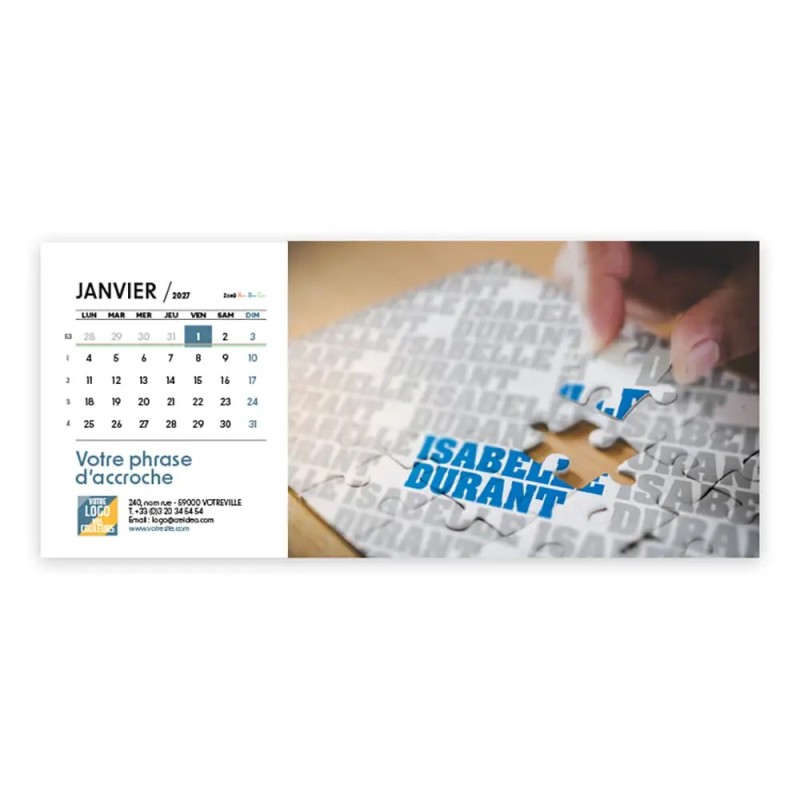 Calendrier chevalet horizontal (23x10 cm) personnalisé - nominatif Entreprise