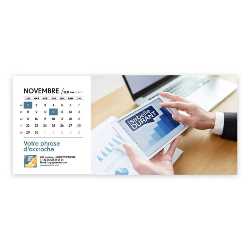 Calendrier chevalet horizontal (23x10 cm) personnalisé - nominatif Entreprise