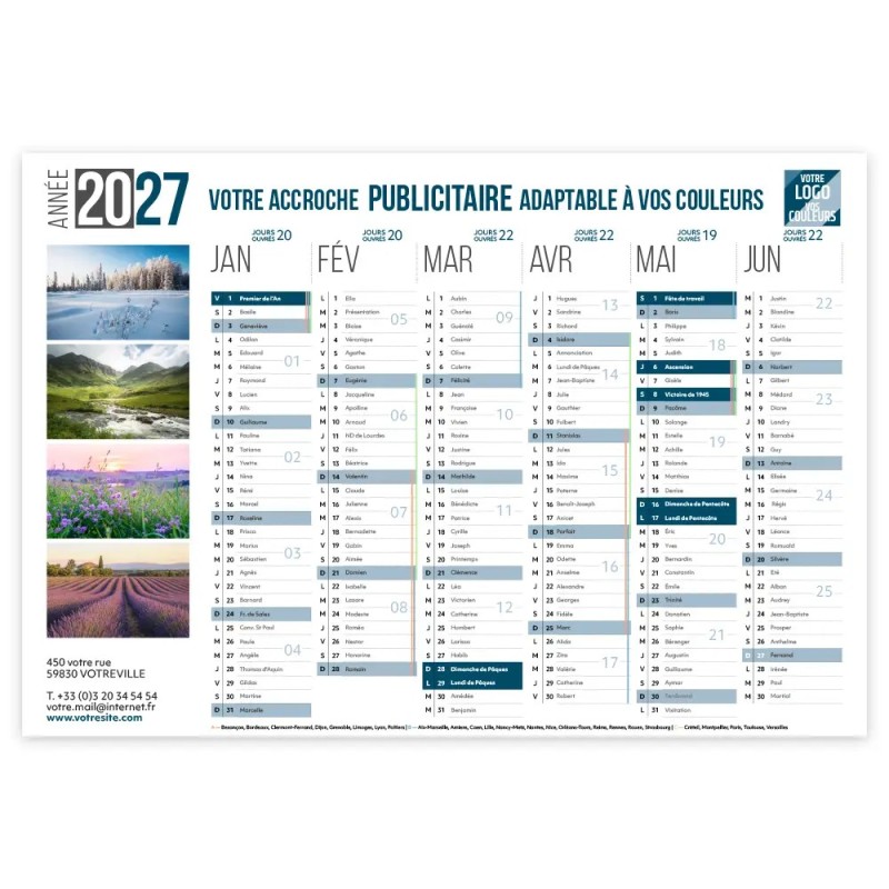 Calendrier bancaire A3 rigide personnalisé - Classique