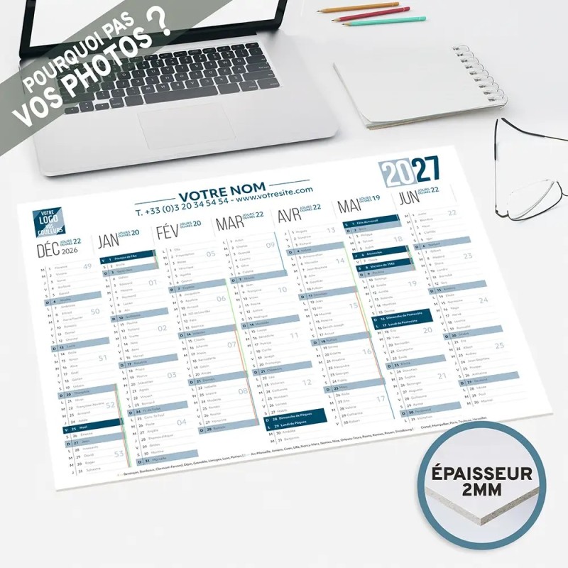 Calendrier bancaire A3 rigide personnalisé - 14 mois
