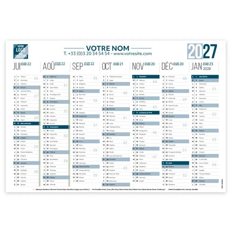 Calendrier bancaire A3 rigide personnalisé - 14 mois