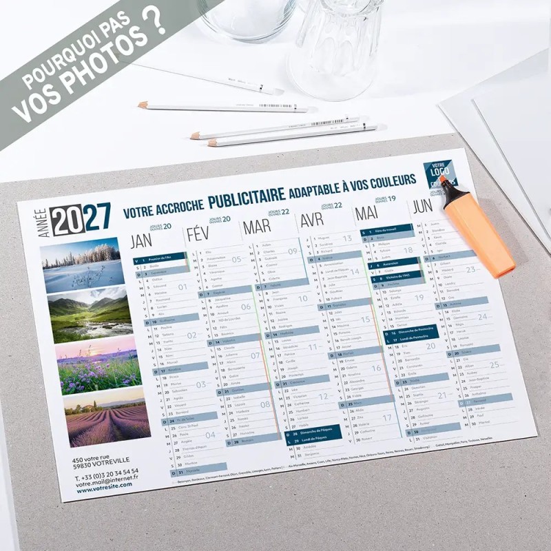 Calendrier bancaire A3 souple personnalisé - Classique