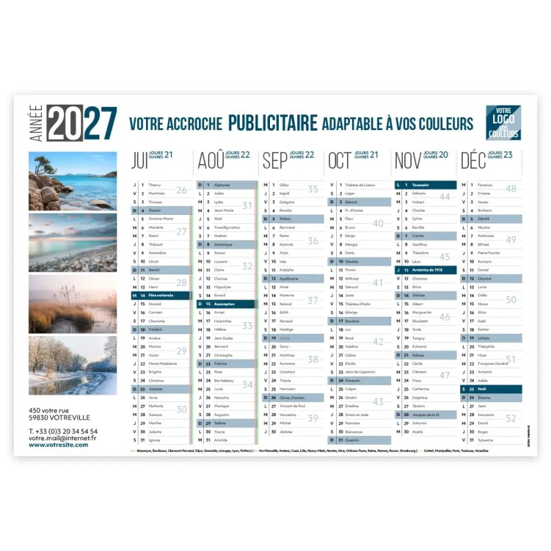 Calendrier bancaire A3 souple personnalisé - Classique