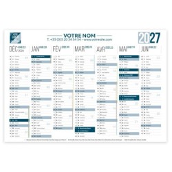 Calendrier bancaire A3 souple personnalisé - 14 mois