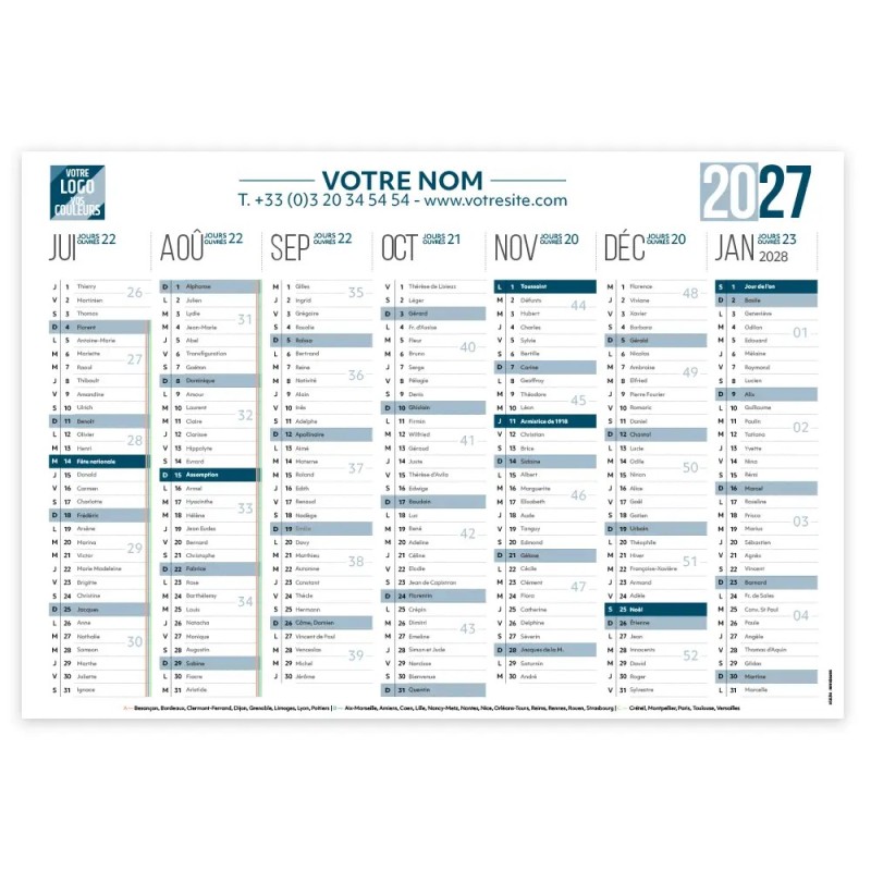 Calendrier bancaire A3 souple personnalisé - 14 mois