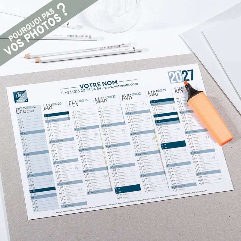 Calendrier bancaire A4 souple personnalisé - 14 mois