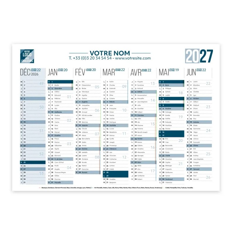 Calendrier bancaire A4 souple personnalisé - 14 mois