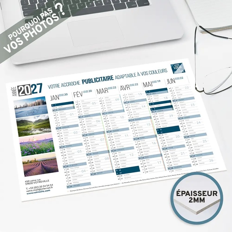 Calendrier bancaire A4 rigide personnalisé - Classique
