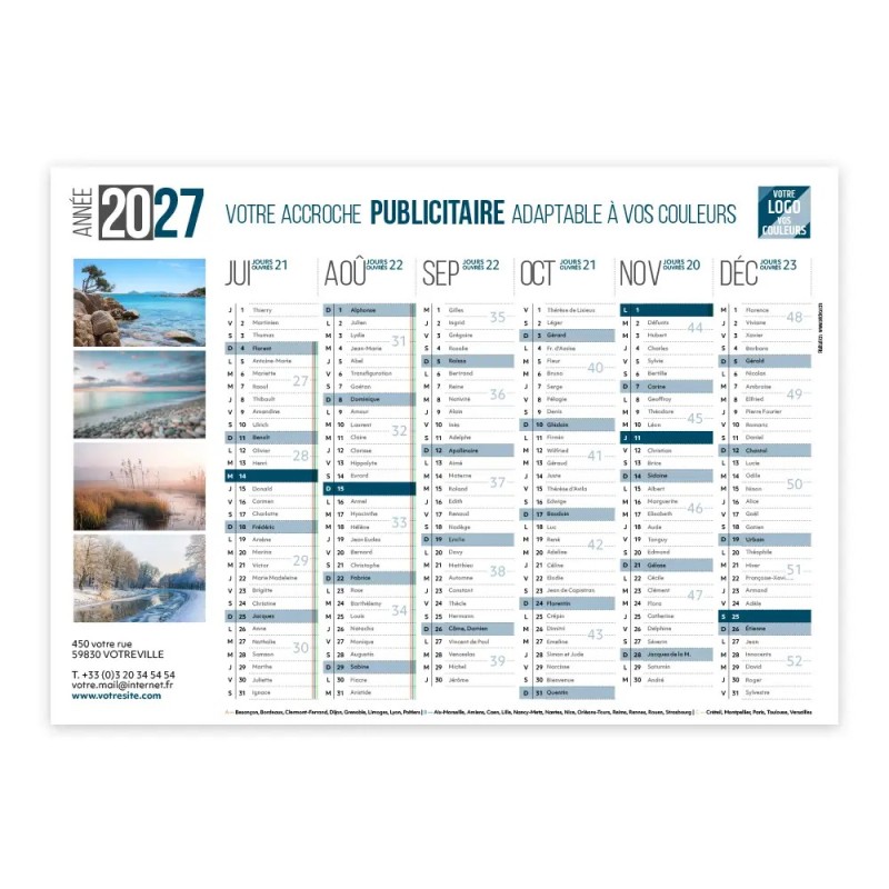 Calendrier bancaire A4 rigide personnalisé - Classique