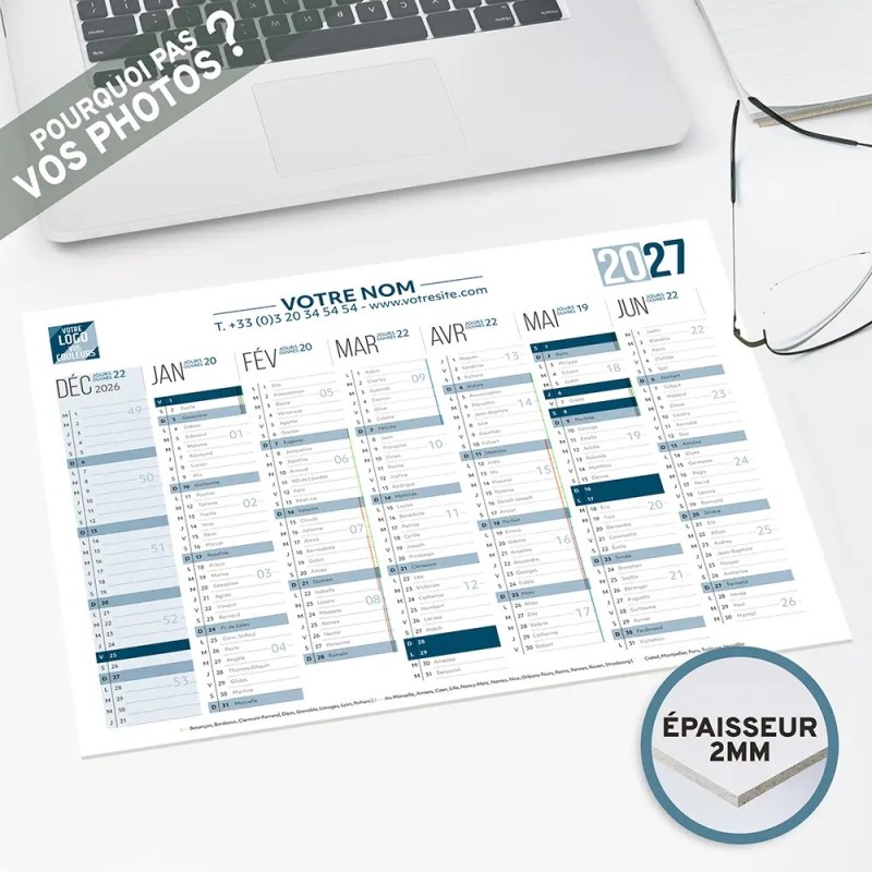 Calendrier bancaire A4 rigide personnalisé - 14 mois