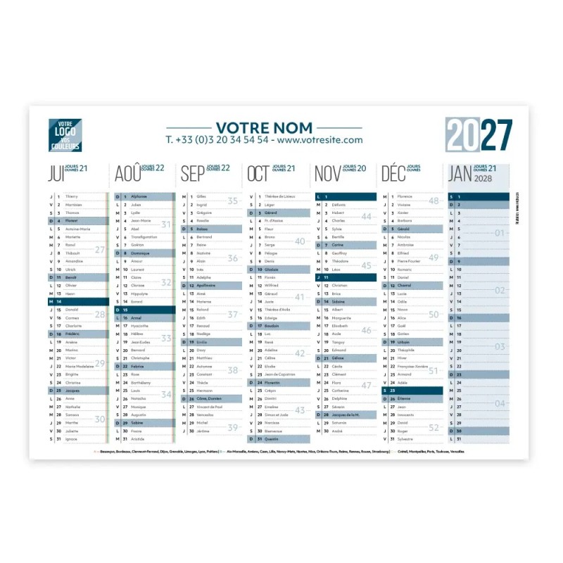 Calendrier bancaire A4 rigide personnalisé - 14 mois