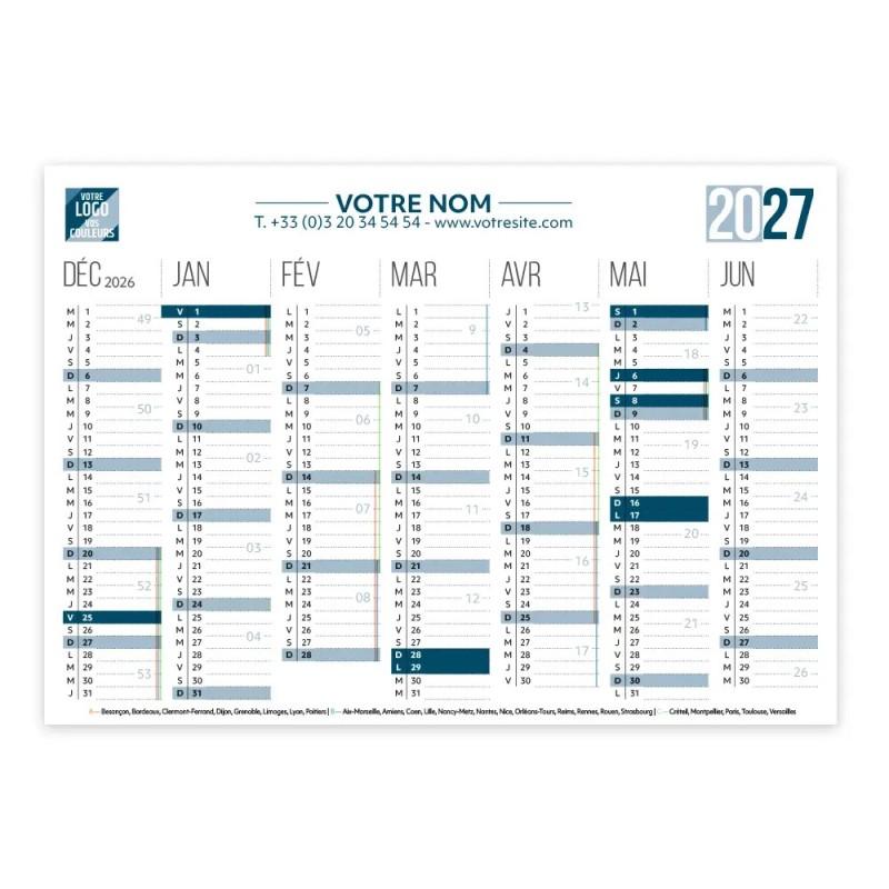 Calendrier bancaire A5 souple personnalisé - 14 mois