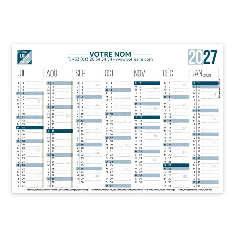 Calendrier bancaire A5 souple personnalisé - 14 mois
