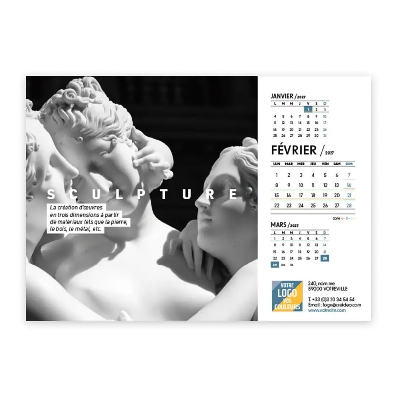 Calendrier chevalet A5 (21x15 cm) personnalisé - Arts