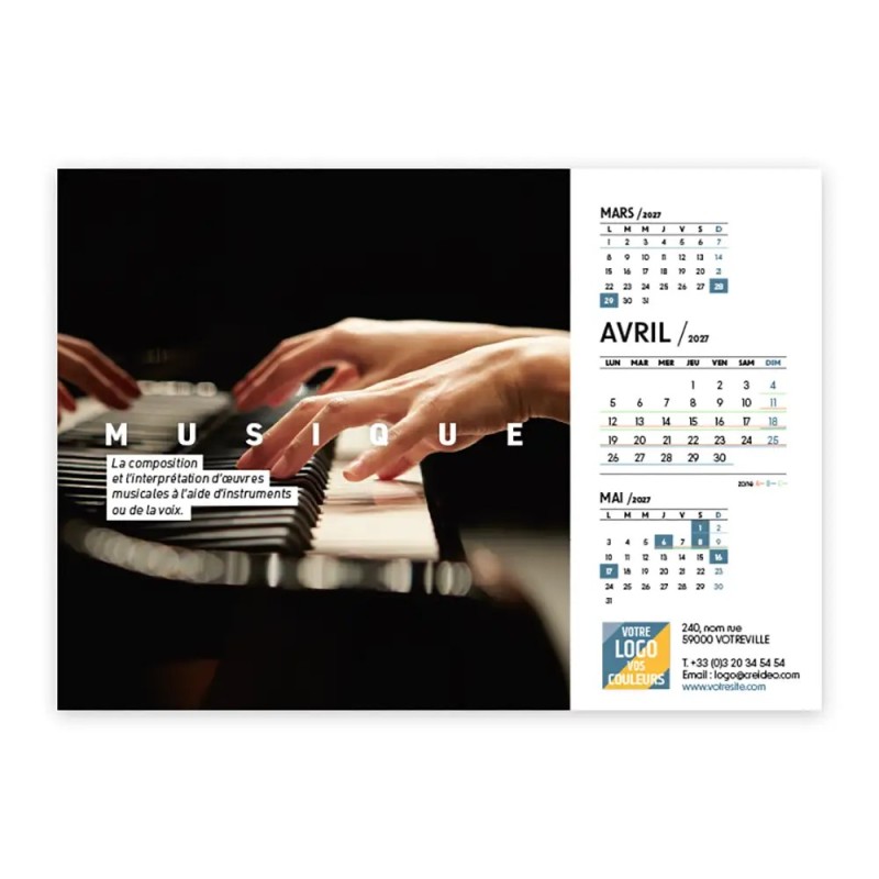 Calendrier chevalet A5 (21x15 cm) personnalisé - Arts