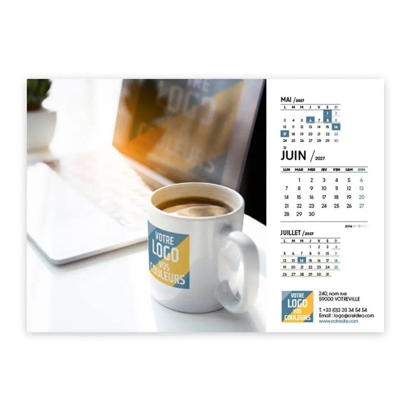 Calendrier chevalet A5 (21x15 cm) personnalisé - Logo intégré Au bureau