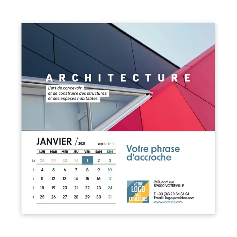 Calendrier chevalet carré (15x15 cm) personnalisé - Arts