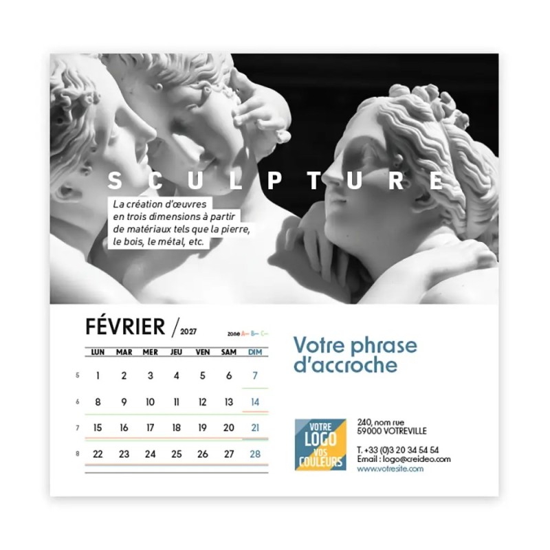 Calendrier chevalet carré (15x15 cm) personnalisé - Arts
