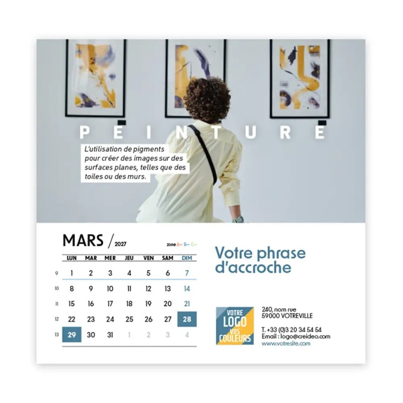 Calendrier chevalet carré (15x15 cm) personnalisé - Arts