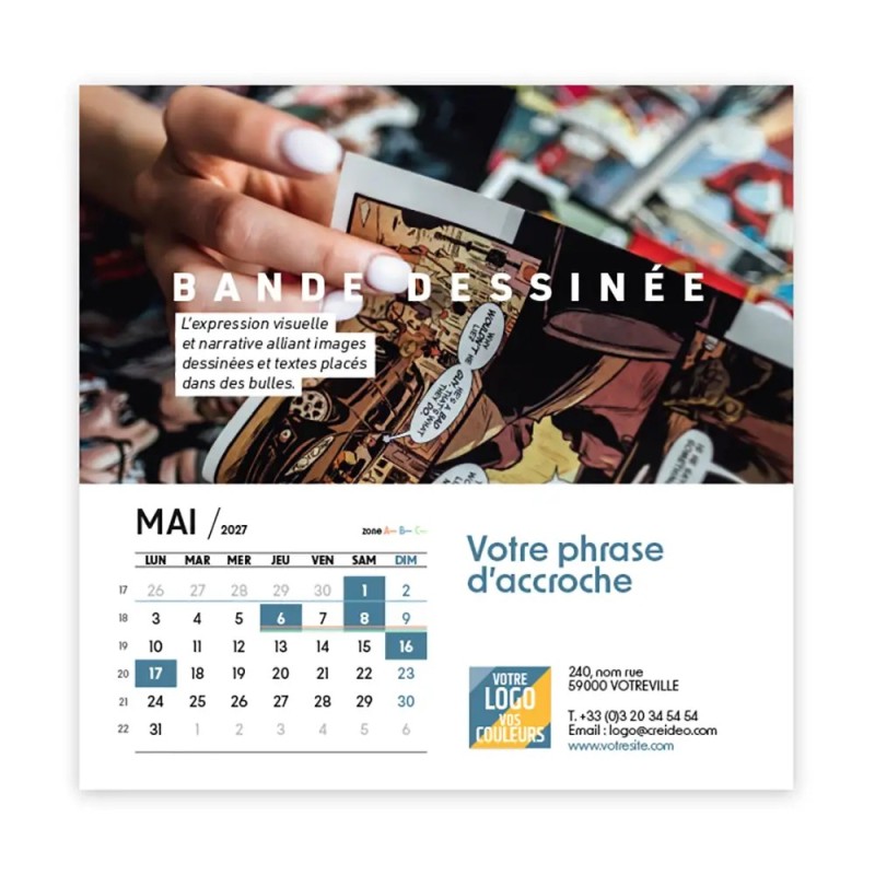 Calendrier chevalet carré (15x15 cm) personnalisé - Arts