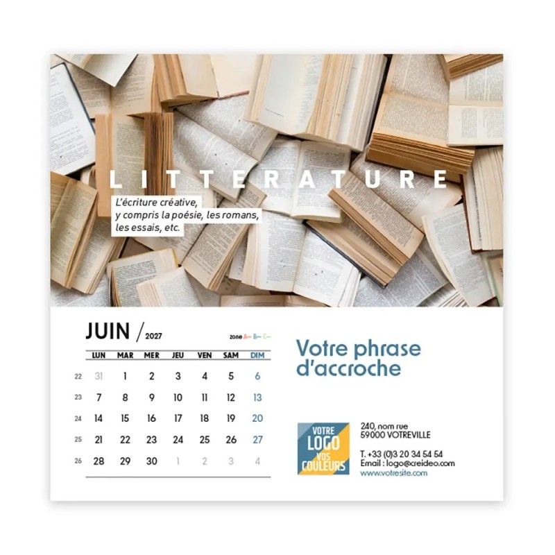 Calendrier chevalet carré (15x15 cm) personnalisé - Arts