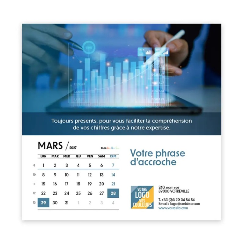 Calendrier chevalet carré (15x15 cm) personnalisé - Comptable