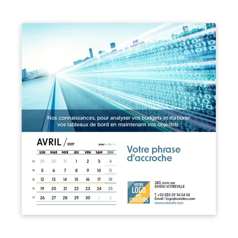 Calendrier chevalet carré (15x15 cm) personnalisé - Comptable