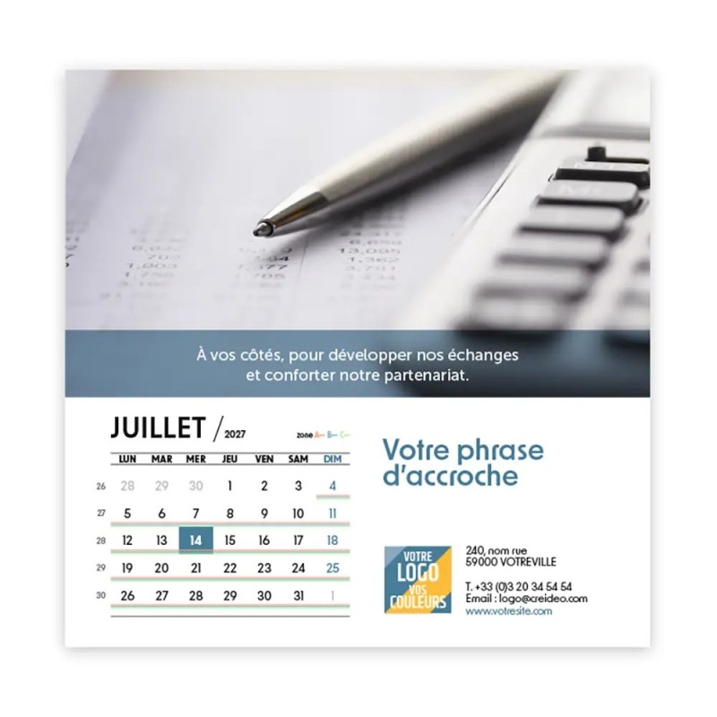 Calendrier chevalet carré (15x15 cm) personnalisé - Comptable