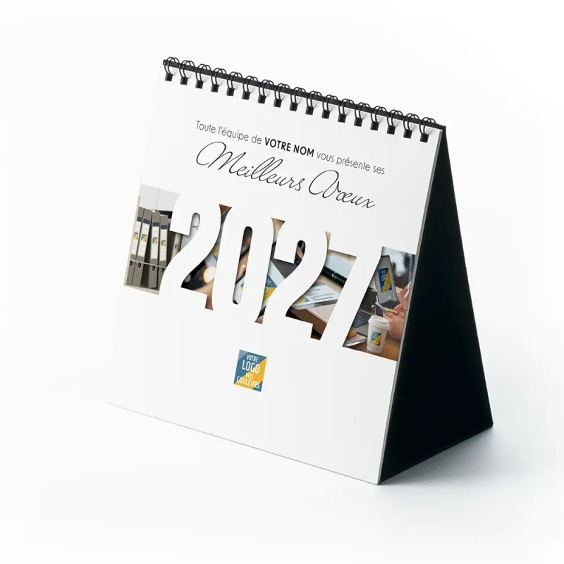Calendrier chevalet carré (15x15 cm) personnalisé - Logo intégré Au bureau