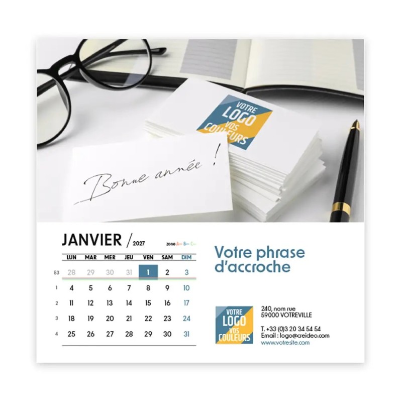 Calendrier chevalet carré (15x15 cm) personnalisé - Logo intégré Au bureau