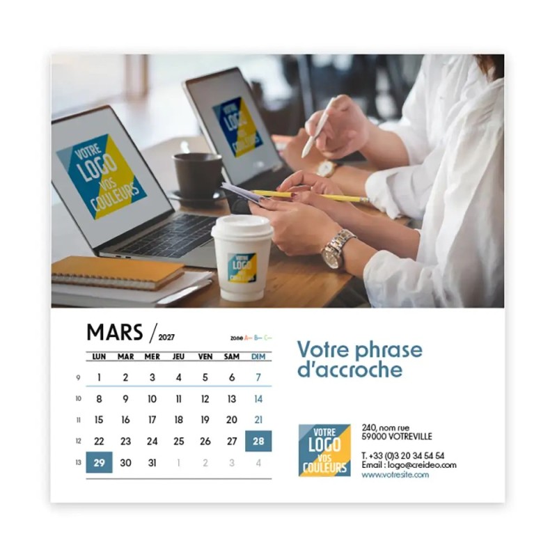Calendrier chevalet carré (15x15 cm) personnalisé - Logo intégré Au bureau