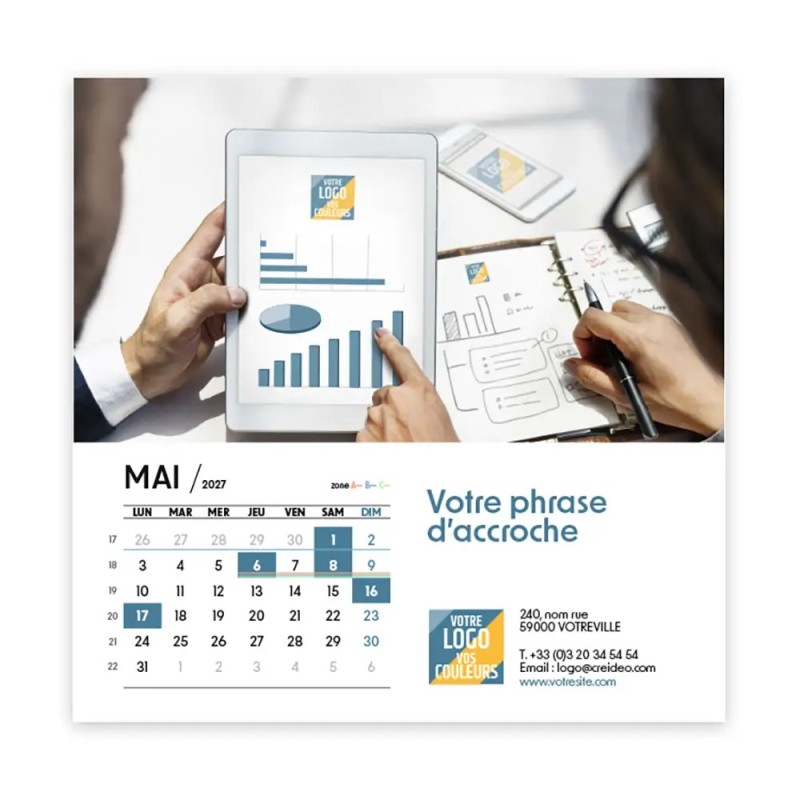 Calendrier chevalet carré (15x15 cm) personnalisé - Logo intégré Au bureau