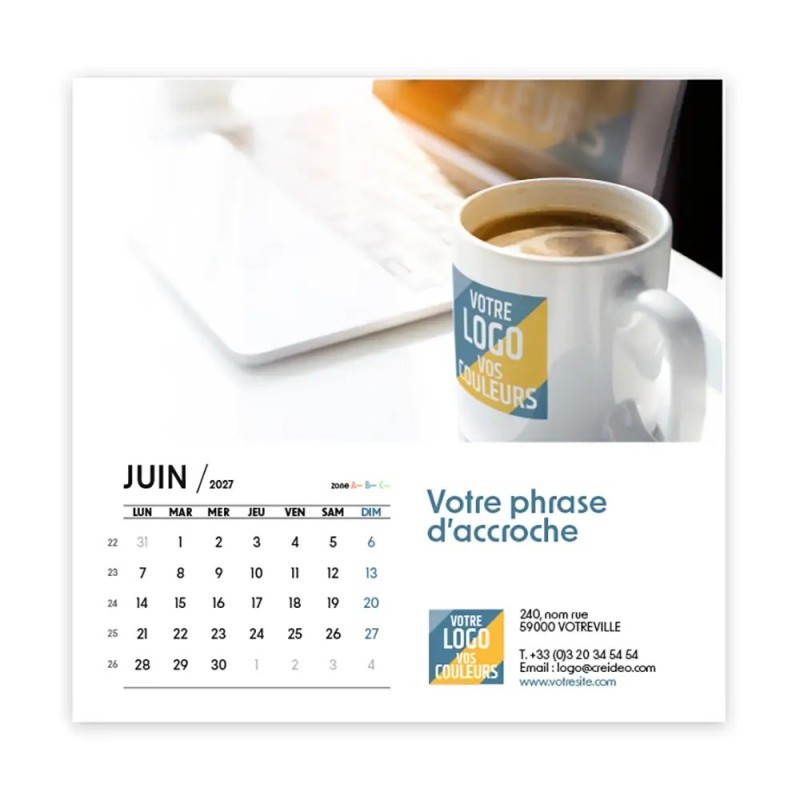 Calendrier chevalet carré (15x15 cm) personnalisé - Logo intégré Au bureau