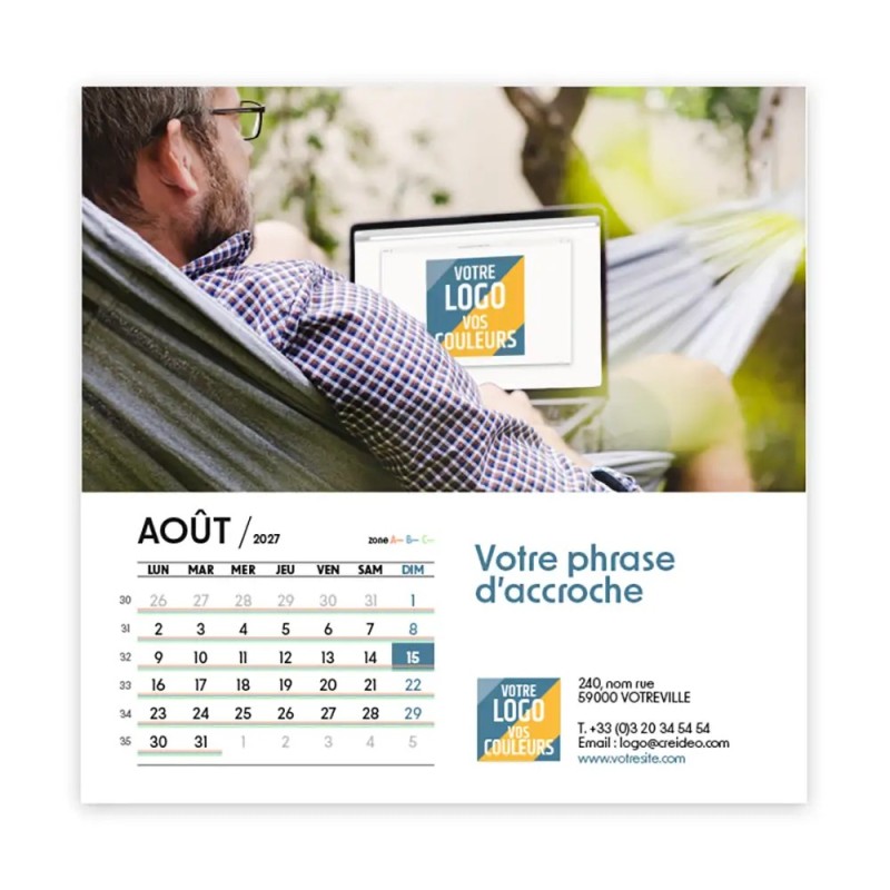 Calendrier chevalet carré (15x15 cm) personnalisé - Logo intégré Au bureau