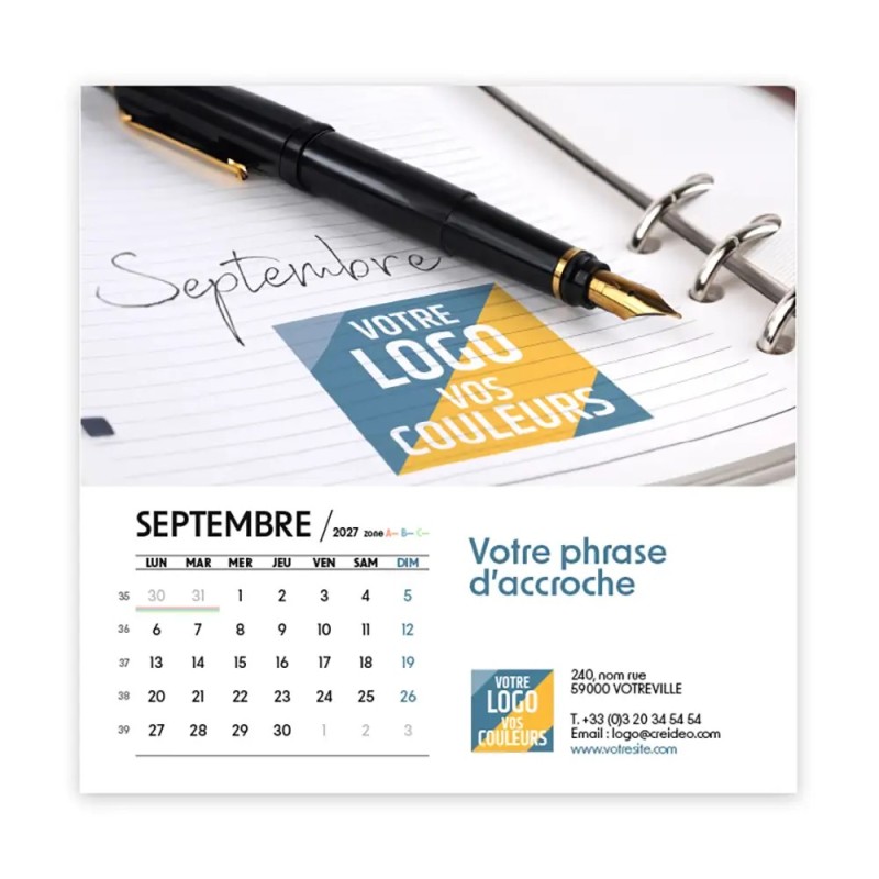 Calendrier chevalet carré (15x15 cm) personnalisé - Logo intégré Au bureau