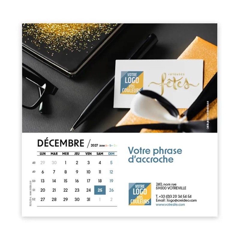 Calendrier chevalet carré (15x15 cm) personnalisé - Logo intégré Au bureau
