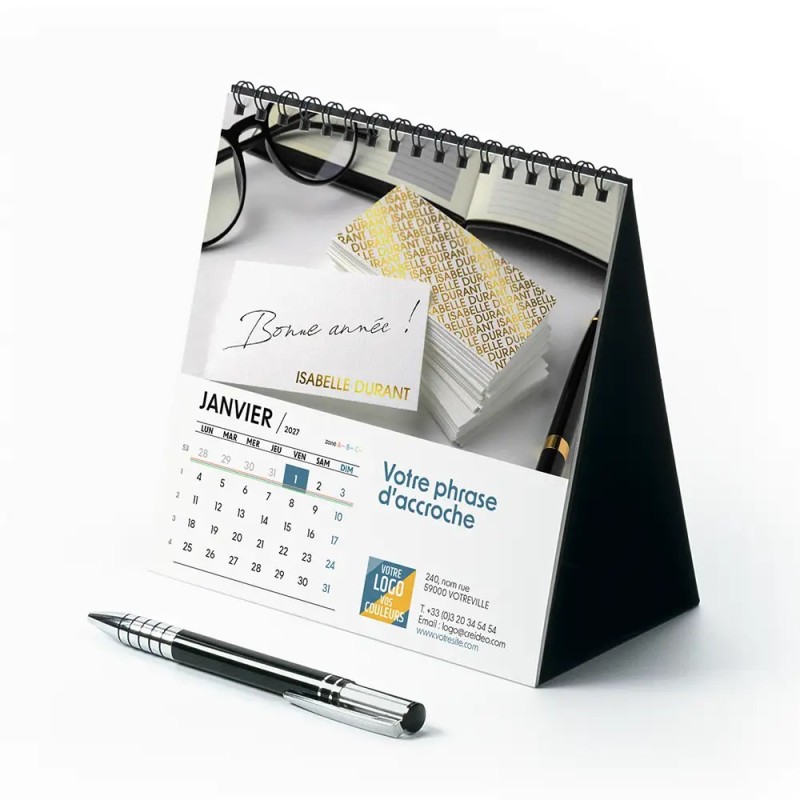 Calendrier chevalet carré (15x15 cm) personnalisé - nominatif Mon Bureau