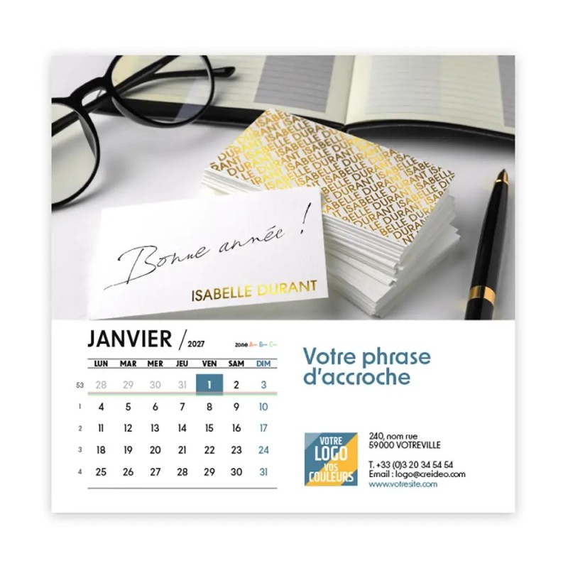 Calendrier chevalet carré (15x15 cm) personnalisé - nominatif Mon Bureau