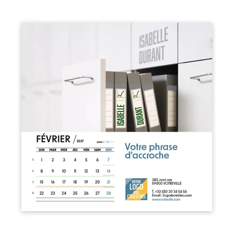 Calendrier chevalet carré (15x15 cm) personnalisé - nominatif Mon Bureau