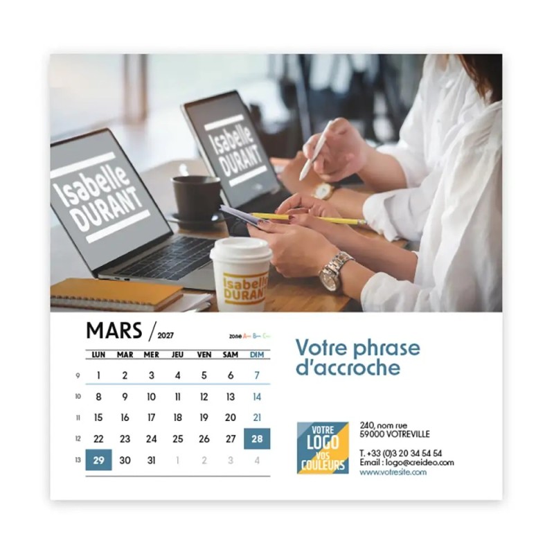 Calendrier chevalet carré (15x15 cm) personnalisé - nominatif Mon Bureau