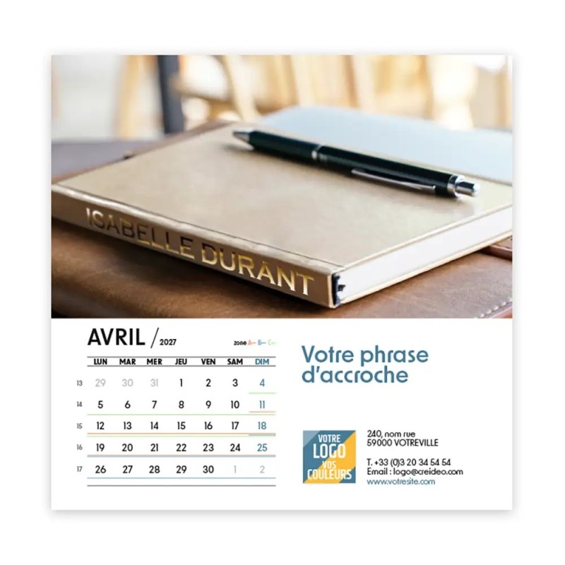 Calendrier chevalet carré (15x15 cm) personnalisé - nominatif Mon Bureau